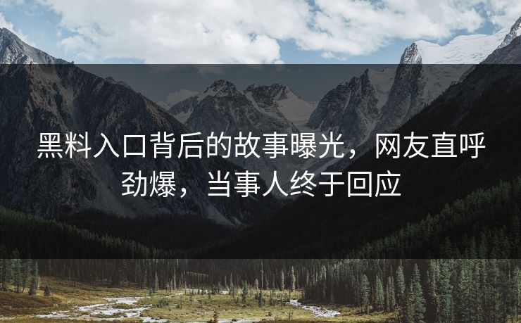 黑料入口背后的故事曝光，网友直呼劲爆，当事人终于回应