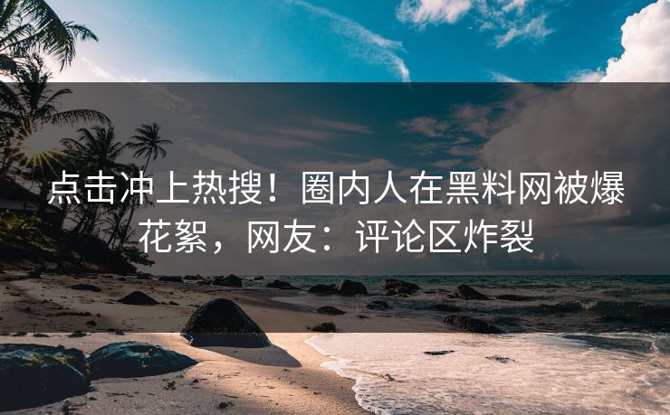 点击冲上热搜！圈内人在黑料网被爆花絮，网友：评论区炸裂