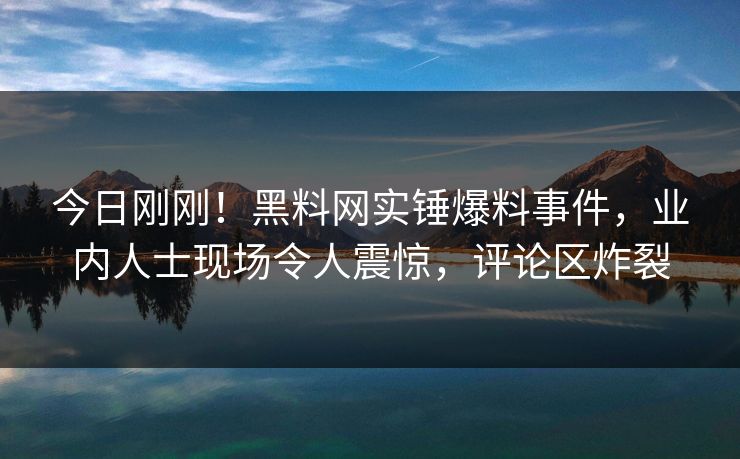 今日刚刚！黑料网实锤爆料事件，业内人士现场令人震惊，评论区炸裂