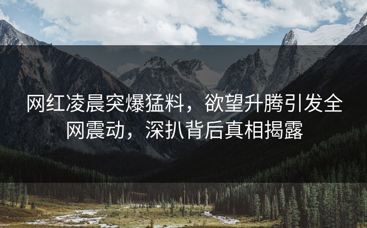 网红凌晨突爆猛料，欲望升腾引发全网震动，深扒背后真相揭露