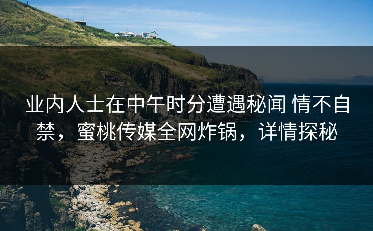 业内人士在中午时分遭遇秘闻 情不自禁，蜜桃传媒全网炸锅，详情探秘