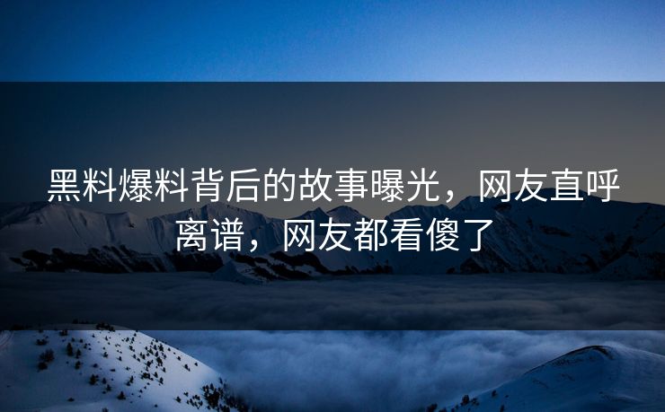 黑料爆料背后的故事曝光，网友直呼离谱，网友都看傻了