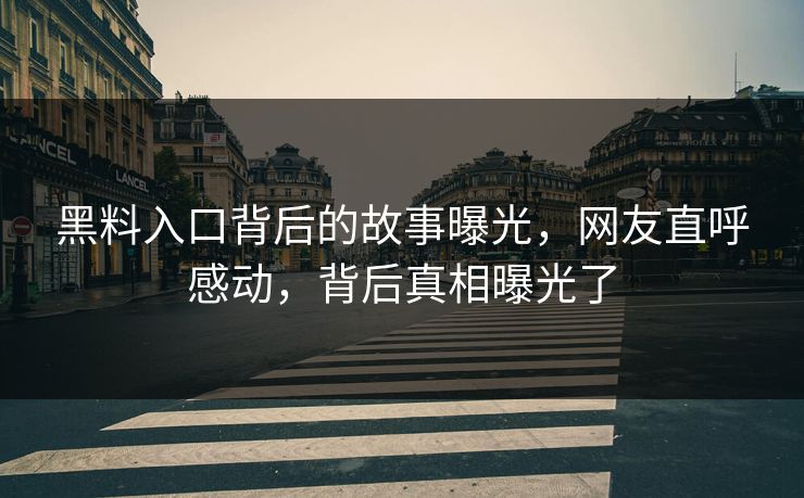 黑料入口背后的故事曝光，网友直呼感动，背后真相曝光了