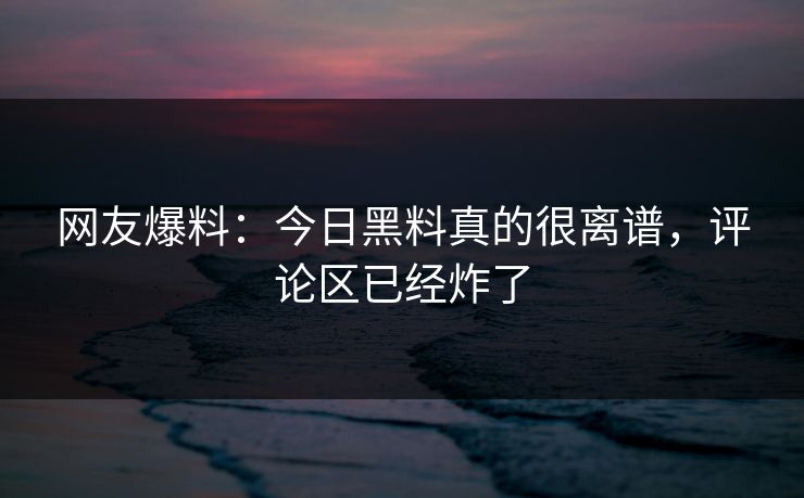 网友爆料：今日黑料真的很离谱，评论区已经炸了