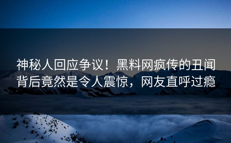 神秘人回应争议！黑料网疯传的丑闻背后竟然是令人震惊，网友直呼过瘾