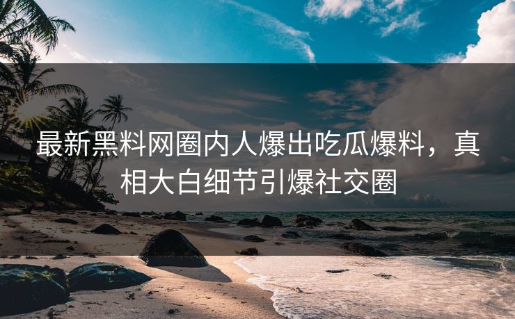 最新黑料网圈内人爆出吃瓜爆料，真相大白细节引爆社交圈