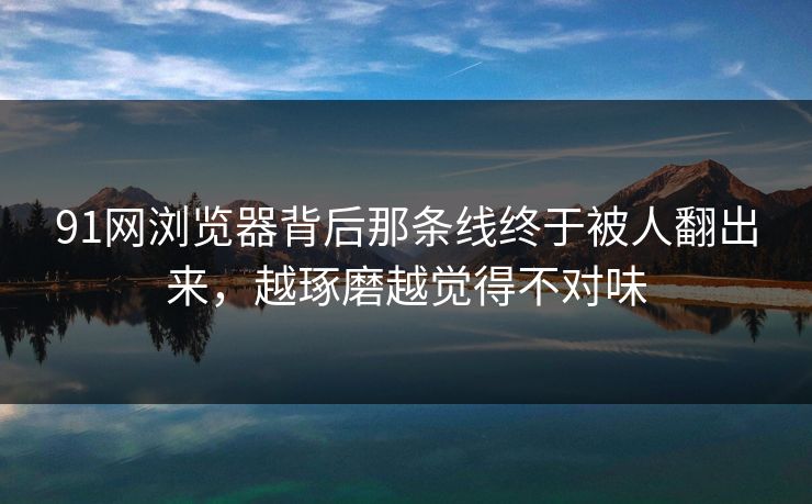 91网浏览器背后那条线终于被人翻出来，越琢磨越觉得不对味